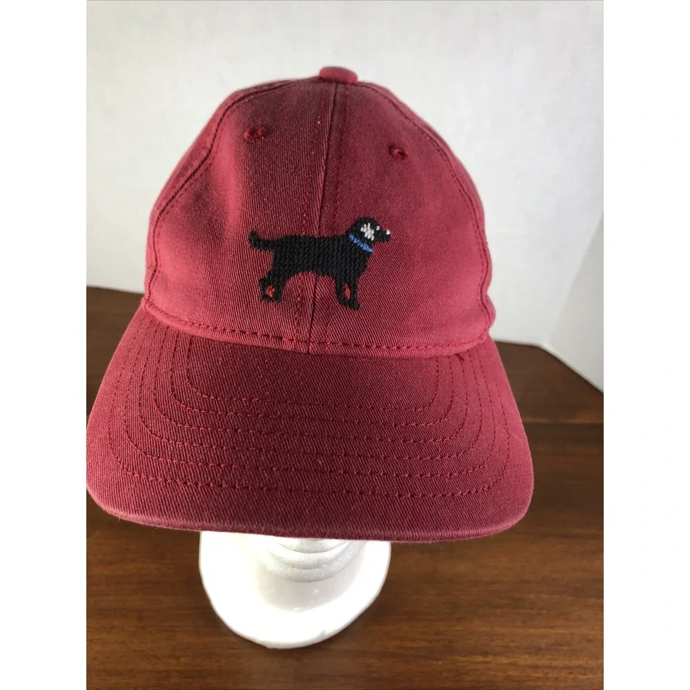 Harding Lane Original Needlepoint Hat Black Lab Dog Red Strap Back Adj Cap Kids